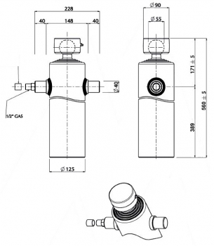 Hydraulic Telescopic cylinder125 x 4 x 1500 ( 4 extensions ) Type 18 Mariz