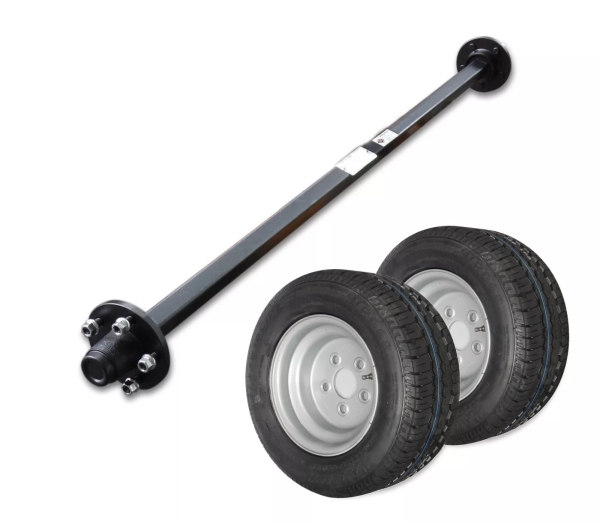 Agriculture trailer axle,  carrying axle 40 mm square 1500 mm 1850 kg - 5 x 112 - plus 2x 15" complete wheels